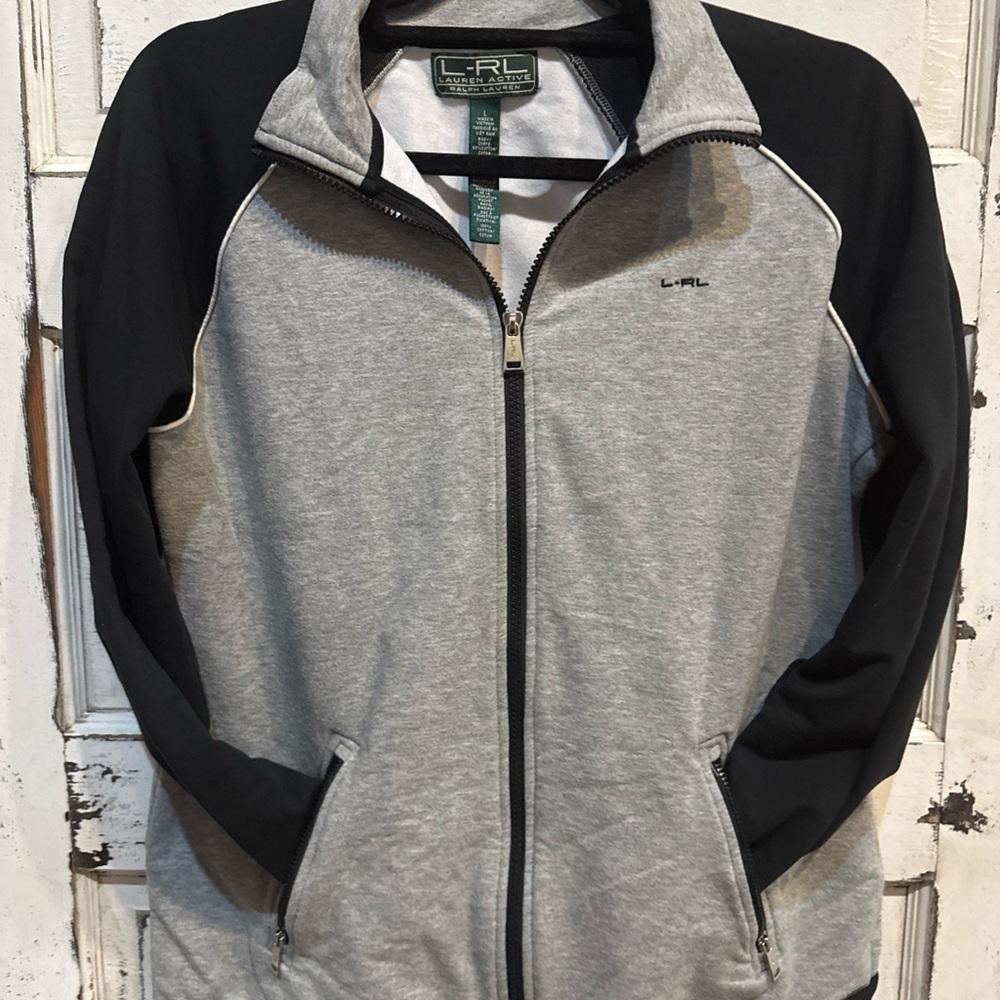 L-RL Gray and Black Zip-Up Jacket women’s Large Ralph Lauren